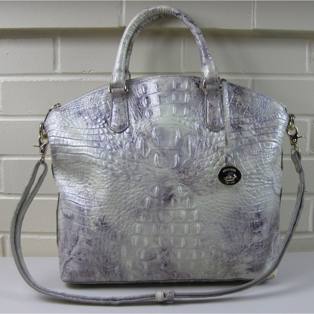 BRAHMIN Duxbury Large Satchel Eggshell Melbourne Croc Charm Adjustable Strap '22